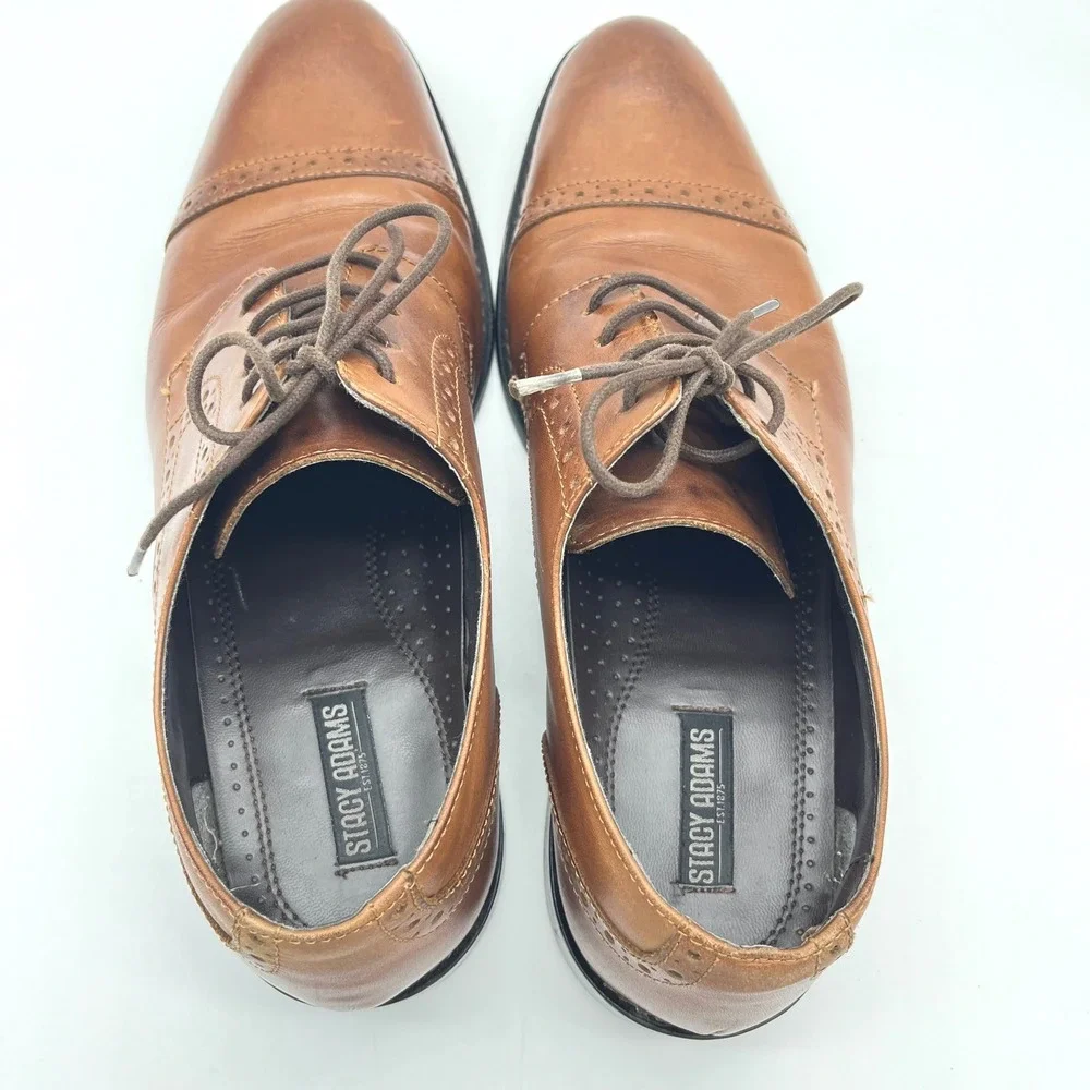 Stacy Adams Mens Brown Leather Cap Toe Oxford Dress Shoes Size 9.5 M 24858‎